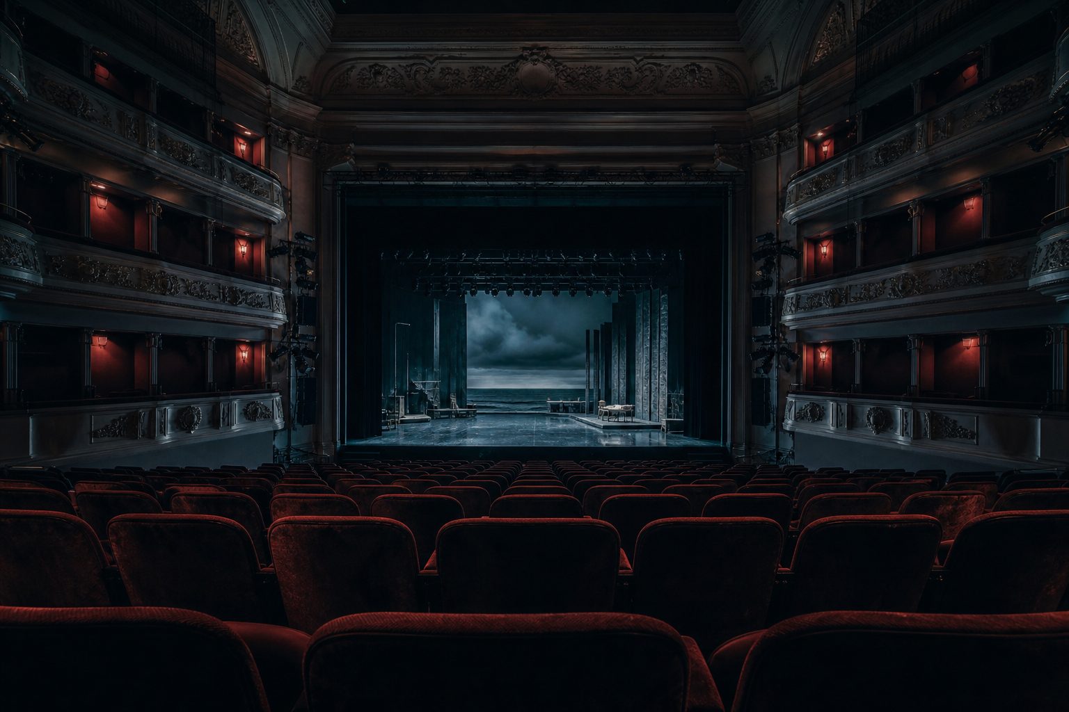 Zuschauerraum eines Hamburger Theaters mit Blick zur Bühne